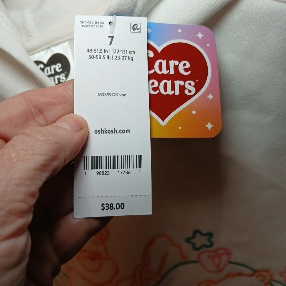 Care Bear‎ Sweatshirt By Oshkosh Embroidered 80s Graphic Youth Size 7 Retro NWT